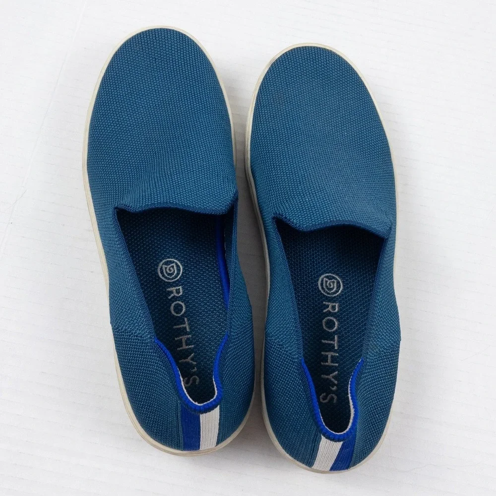 Rothys The Original Slip On Sneaker Womens 8.5 Teal Blue Washable‎ Casual Flat